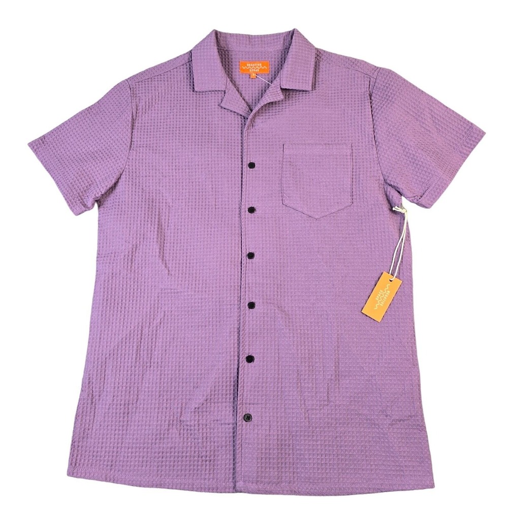 Negative Space Waffle Knit Button Shirt‎ Men's Small Weave Textured Comfy Purple
